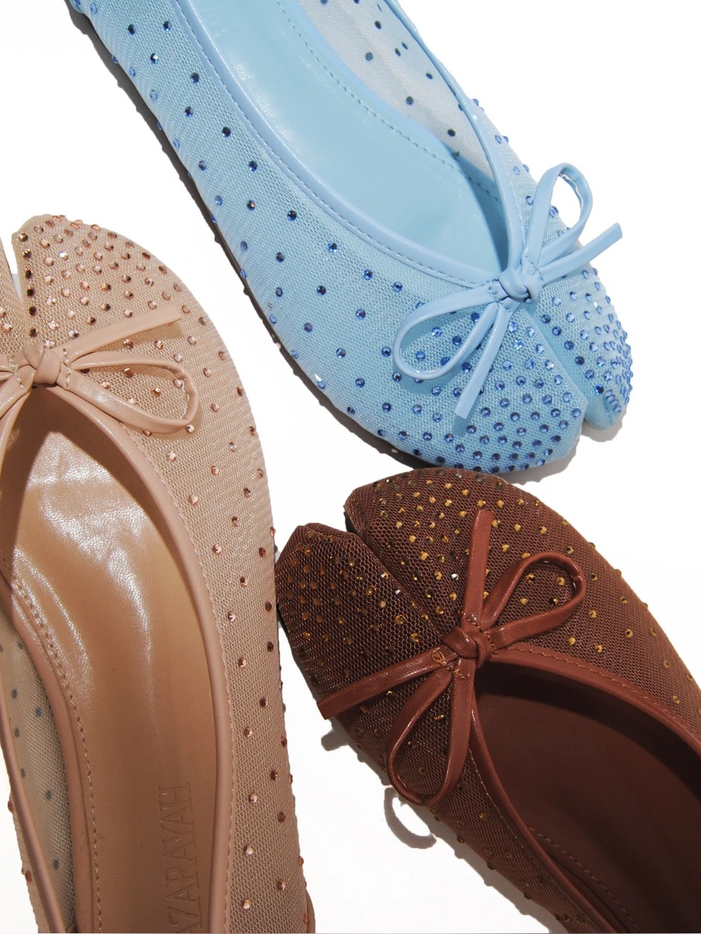 Brown Rhinestone Split-Toe Ballet Flats - Picture 2 of 4